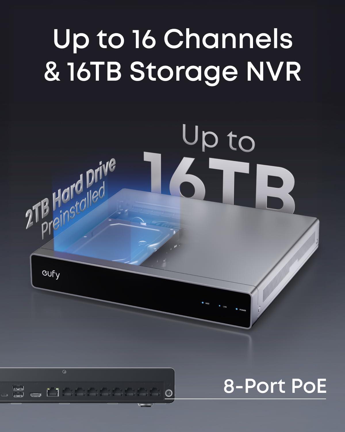 imageeufy PoE NVR Security System E41247 RecordingUp to 16CH 2TB HDD 8 4K Turret Cams Wired Outdoor Cam 4K UHD 122 FOV Color Night Vision AI Detection Red and Blue Strobe4 Turret Cams