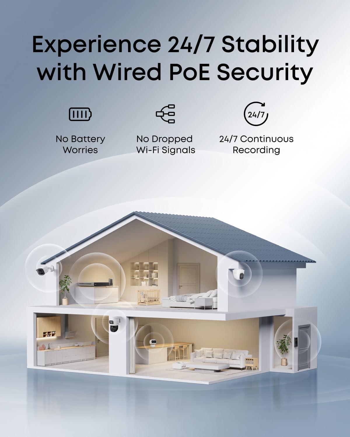 imageeufy PoE NVR Security System E41247 RecordingUp to 16CH 2TB HDD 8 4K Turret Cams Wired Outdoor Cam 4K UHD 122 FOV Color Night Vision AI Detection Red and Blue Strobe4 Turret Cams
