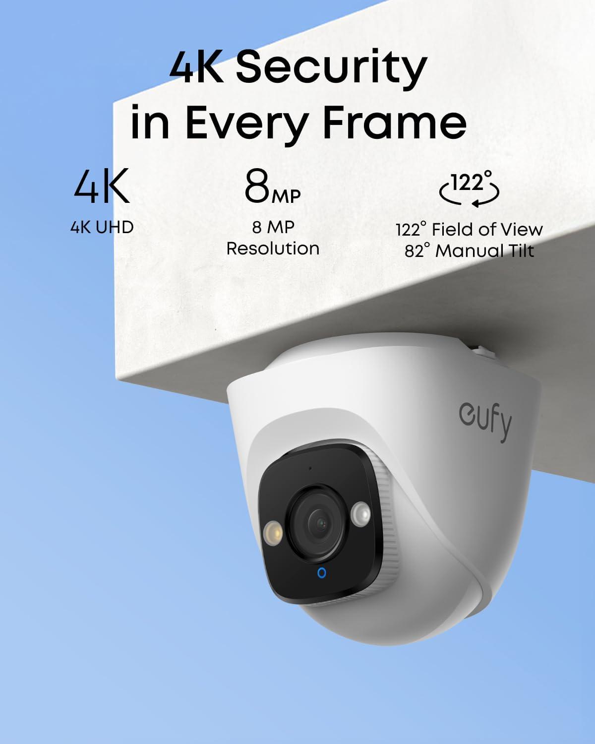 imageeufy PoE NVR Security System E41247 RecordingUp to 16CH 2TB HDD 8 4K Turret Cams Wired Outdoor Cam 4K UHD 122 FOV Color Night Vision AI Detection Red and Blue Strobe8 Turret Cams