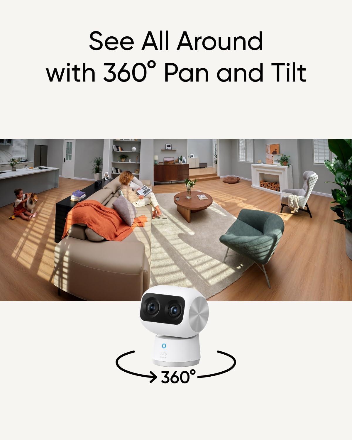 imageeufy Security Indoor Cam S350 Dual Cameras 4K UHD Security Camera with 8 Zoom 360 Camera Baby Monitor Pet Camera HumanPet Detection AI Tracking 24G5G WiFi Plug in