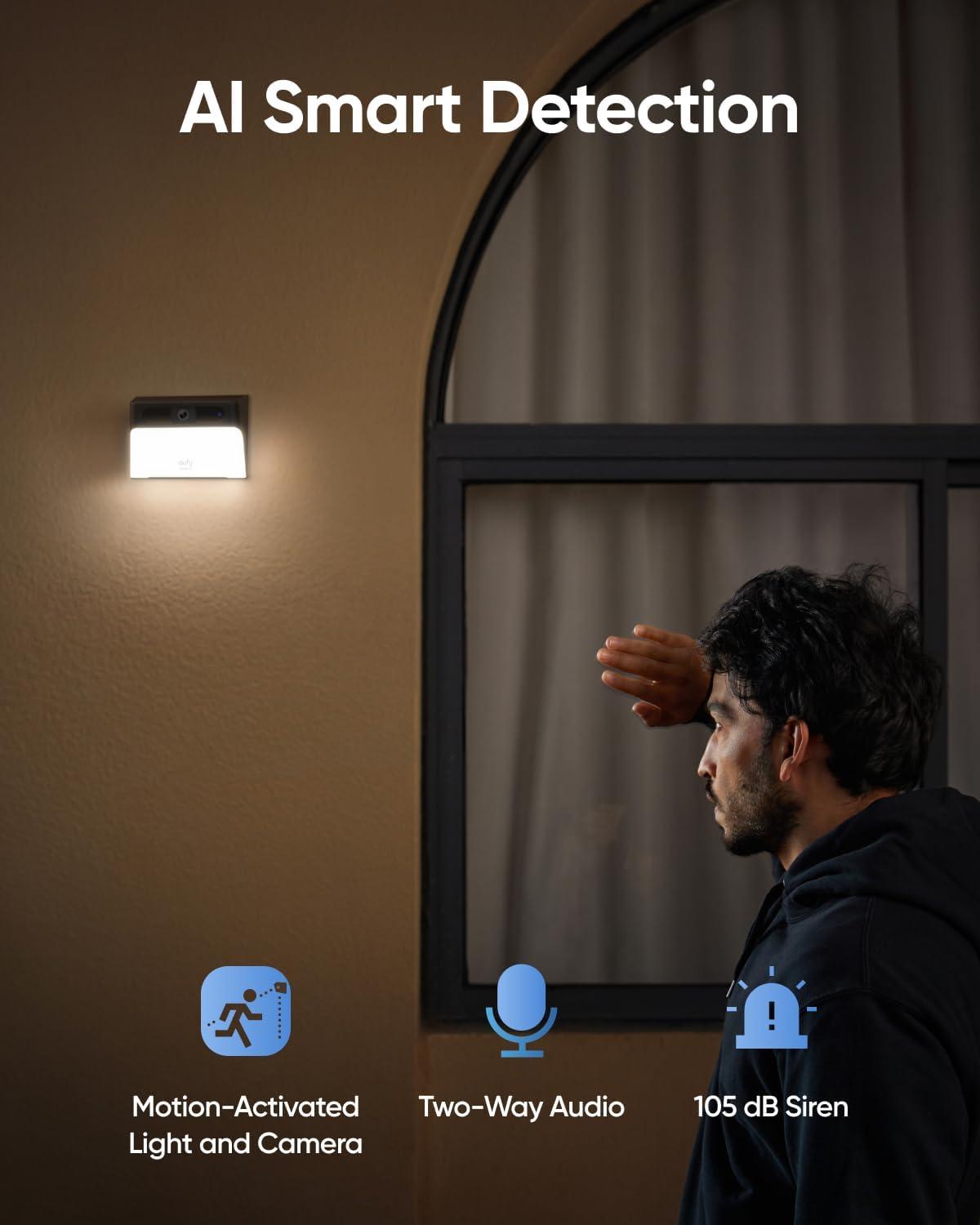 imageeufy Security Solar Wall Light Cam S120Solar Security CameraWireless Outdoor Camera Forever PowerMotion Activated LightAI DetectionIP65 WaterproofSpotlightNo Monthly Fee Renewed