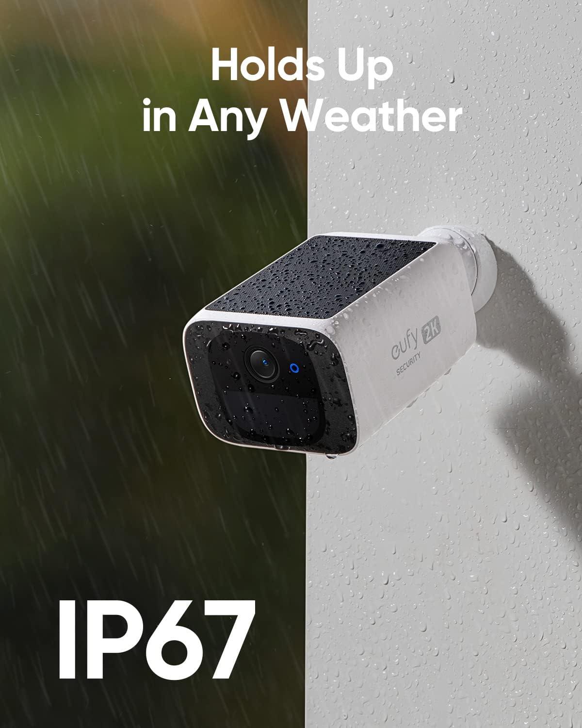 imageeufy Security SoloCam S220 Solar Security Camera Wireless Outdoor Camera Continuous Power 2K Resolution Wireless 24 GHz WiFi No Monthly Fee HomeBase 3 Compatible Renewed3Cam Pack