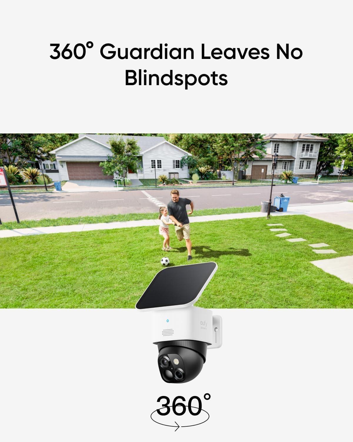 imageeufy Security SoloCam S340 Solar Security Camera Wireless Outdoor Camera 360 Degree Pan ampamp Tilt Surveillance No Blind Spots 24 GHz WiFi No Monthly Fee HomeBase S380 Compatible Renewed