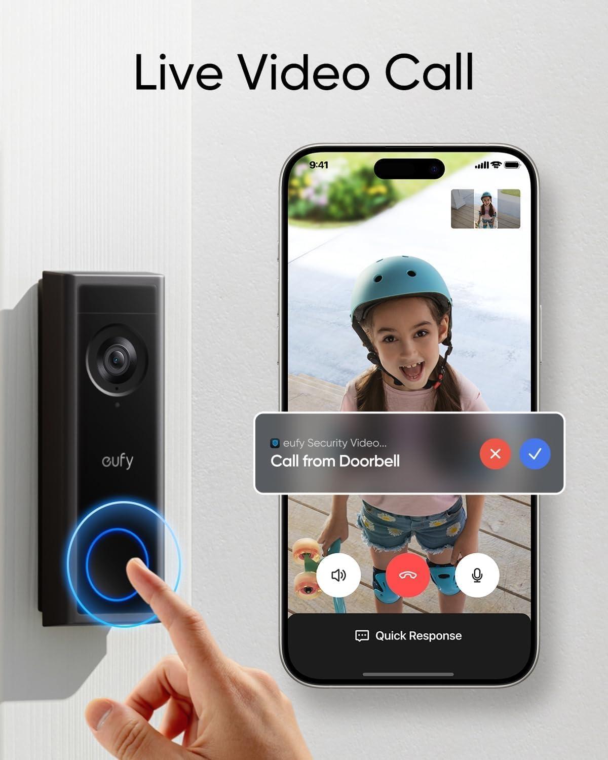 imageeufy Security Video Doorbell Camera C31Extra Rechargeable Battery Pack2K FHDDual Power OptionsLive Video Call247 RecordingHuman and Motion DetectionHomeBase S380 CompatibleNo Monthly FeeBattery or Wired Doorbell  Extra Battery