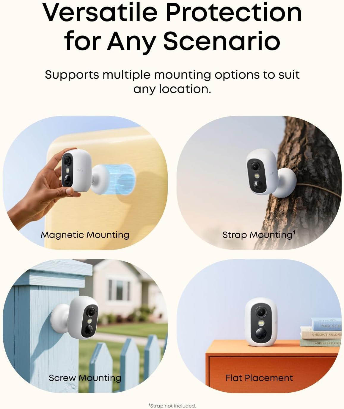 imageeufy Security eufyCam C35 4Cam Kit Wireless Security IndoorOutdoor Camera Magnetic Mount Color Night Vision Local Storage No Monthly Fee IP67 Facial Recognition Solar Panel Compatible White