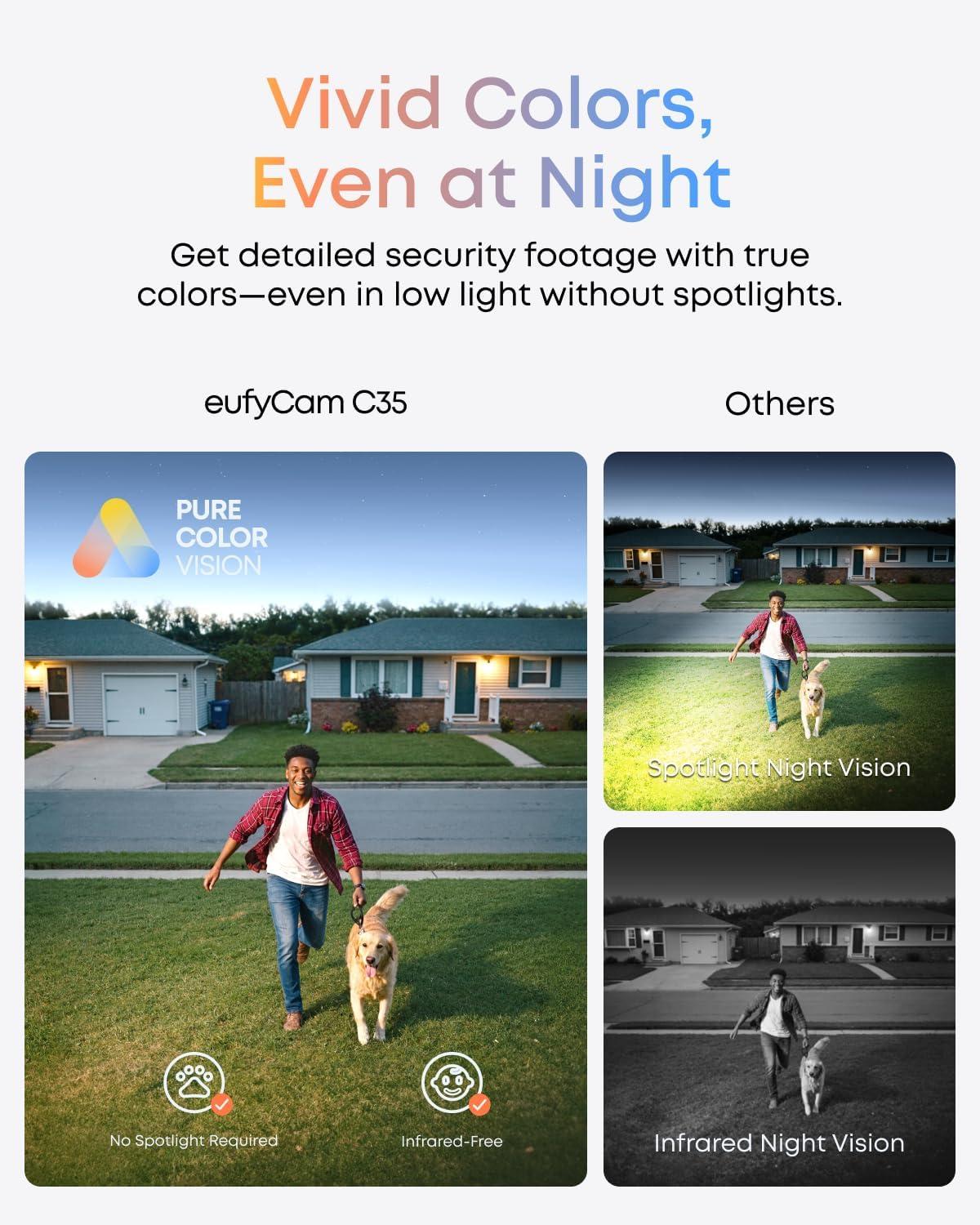 imageeufy Security eufyCam C35 4Cam Kit Wireless Security IndoorOutdoor Camera Magnetic Mount Color Night Vision Local Storage No Monthly Fee IP67 Facial Recognition Solar Panel Compatible White