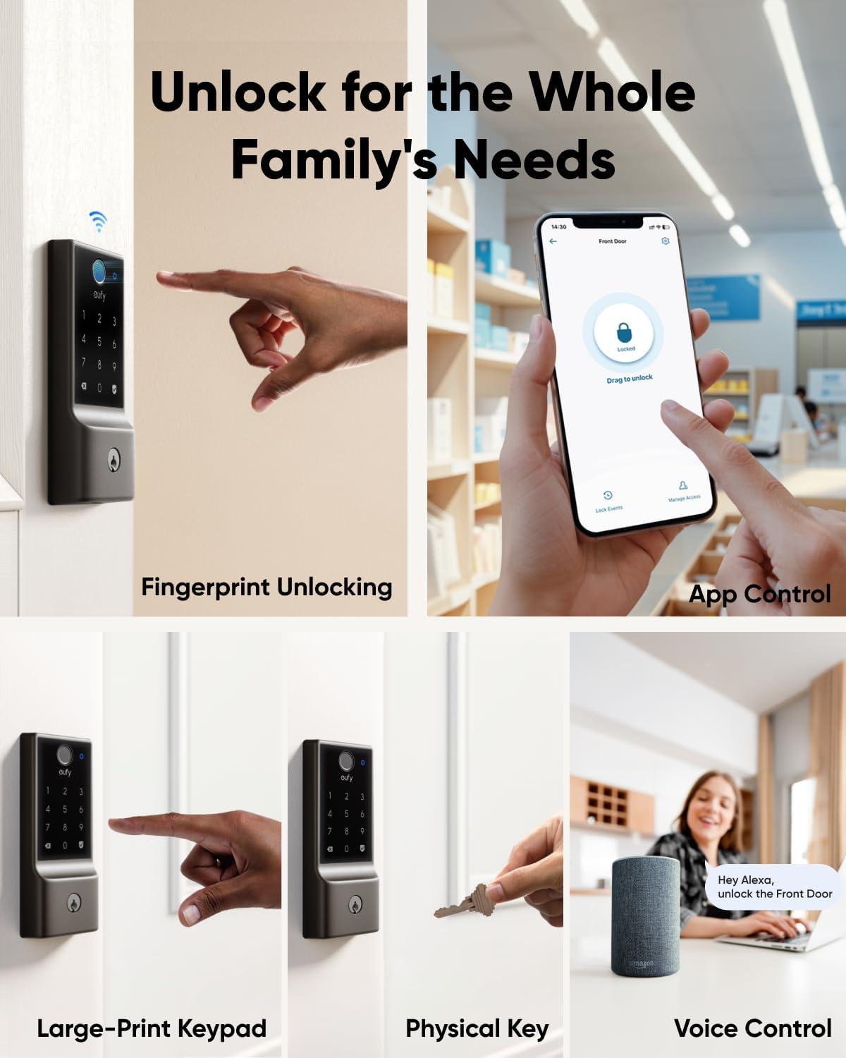 imageeufy Smart Lock E31 Fingerprint Keyless Entry Door Lock with Apple Home Ecosystem for Front Door or Back Supports Matter Apple Home Alexa Google 10000mAh Battery Auto LockMatter  WiFi  Fingerprint  8 AA batteries