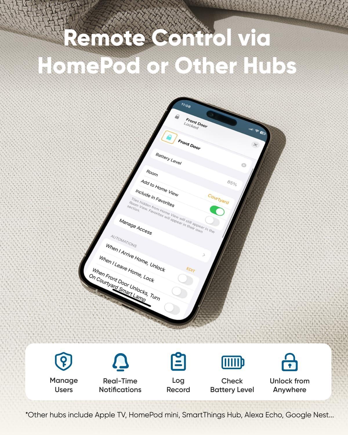 imageeufy Smart Lock E31 Fingerprint Keyless Entry Door Lock with Apple Home Ecosystem for Front Door or Back Supports Matter Apple Home Alexa Google 10000mAh Battery Auto LockMatter  WiFi  Fingerprint  8 AA batteries