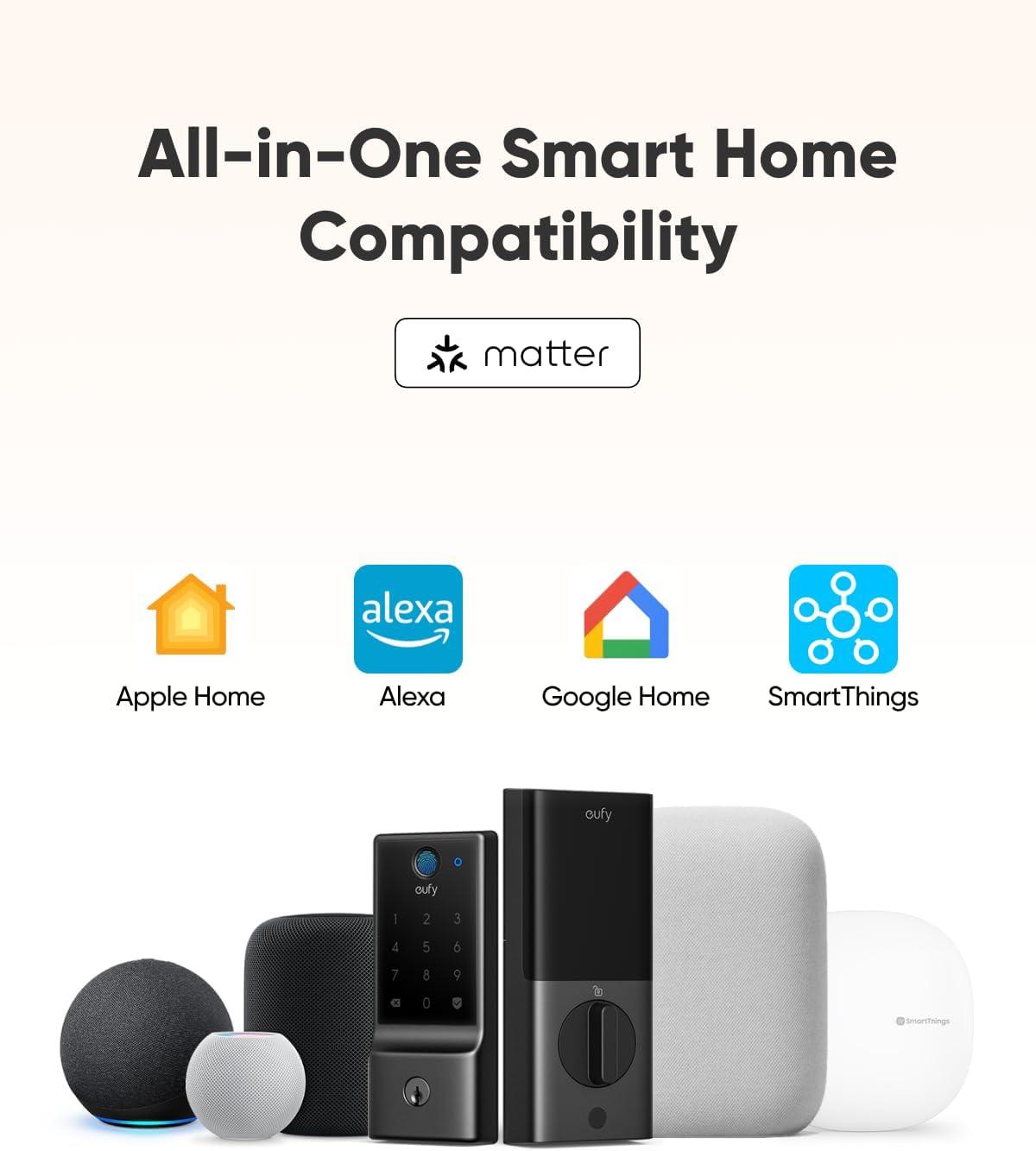 imageeufy Smart Lock E31 Fingerprint Keyless Entry Door Lock with Apple Home Ecosystem for Front Door or Back Supports Matter Apple Home Alexa Google 10000mAh Battery Auto LockMatter  WiFi  Fingerprint  8 AA batteries
