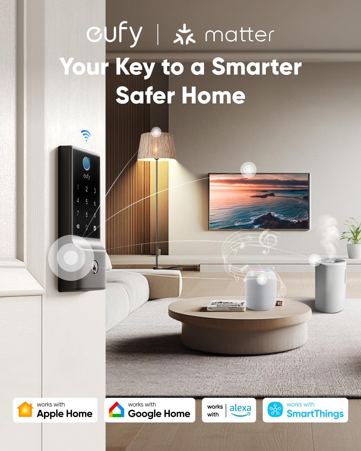 imageeufy Smart Lock E31 Fingerprint Keyless Entry Door Lock with Apple Home Ecosystem for Front Door or Back Supports Matter Apple Home Alexa Google 10000mAh Battery Auto LockMatter  WiFi  Fingerprint  8 AA batteries