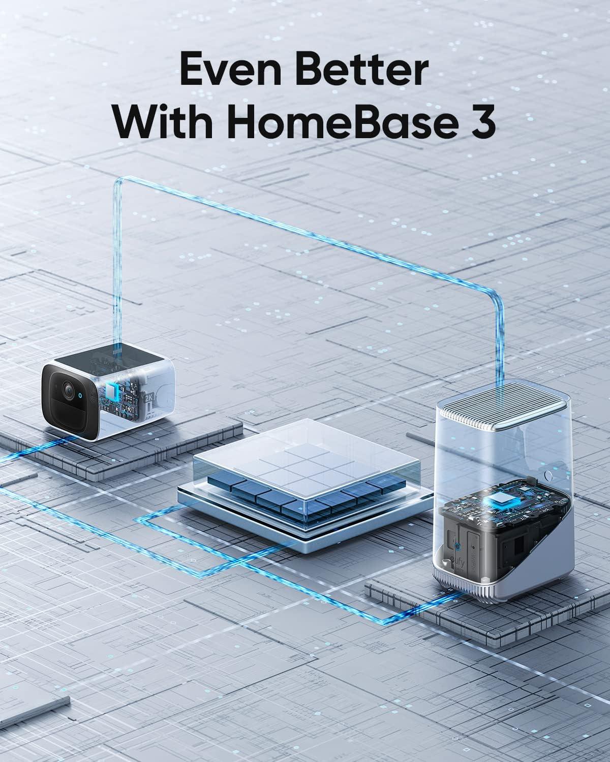 imageeufy security S220 SoloCam with HomeBase 3Solar Security Camera Wireless Outdoor Camera Continuous Power 2K Resolution Wireless 24 GHz WiFi No Monthly Fee HomeBase 3 Compatible