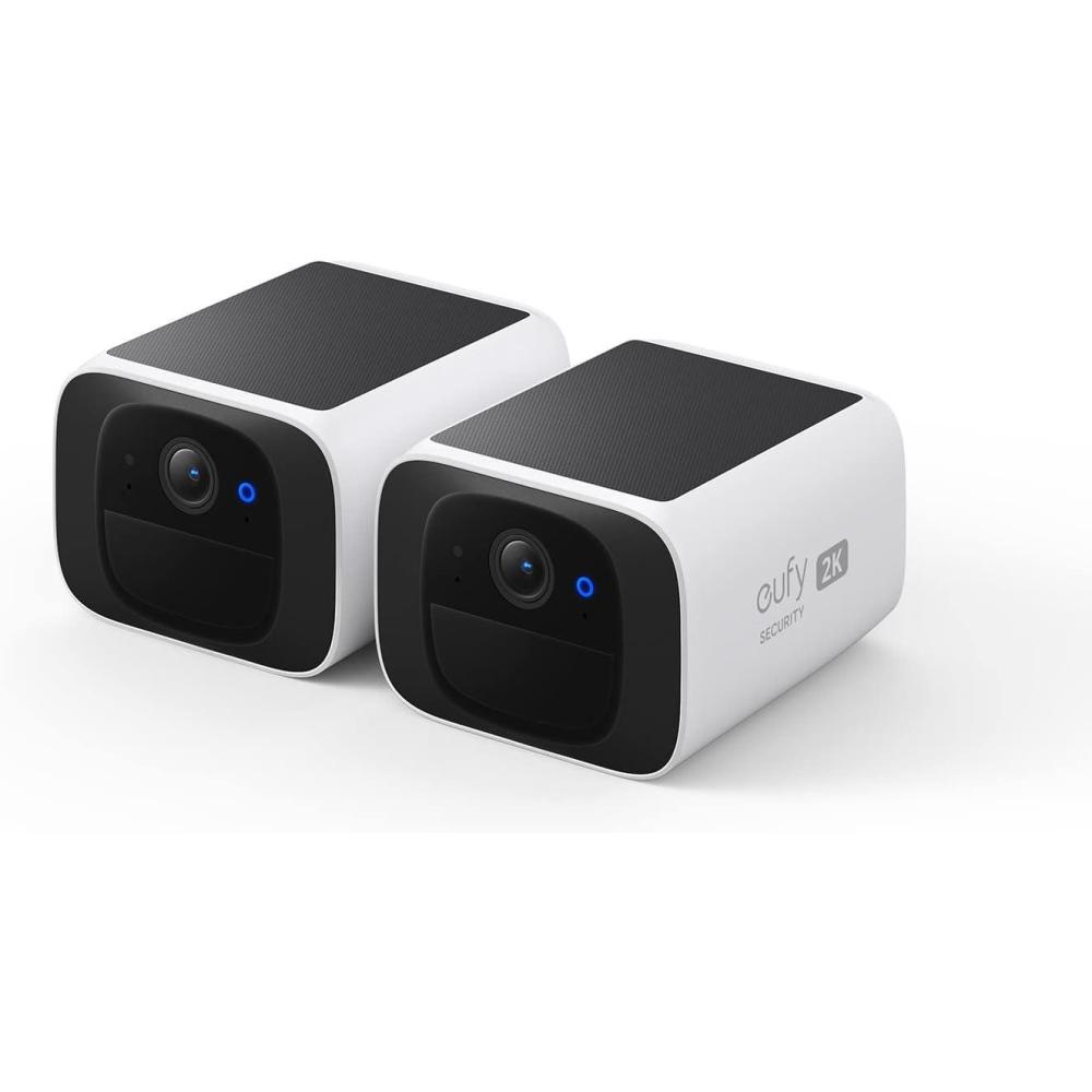 imageeufy Security SoloCam S220 Solar Security Camera Wireless Outdoor Camera Continuous Power 2K Resolution Wireless 24 GHz WiFi No Monthly Fee HomeBase 3 Compatible Renewedtwo cameras