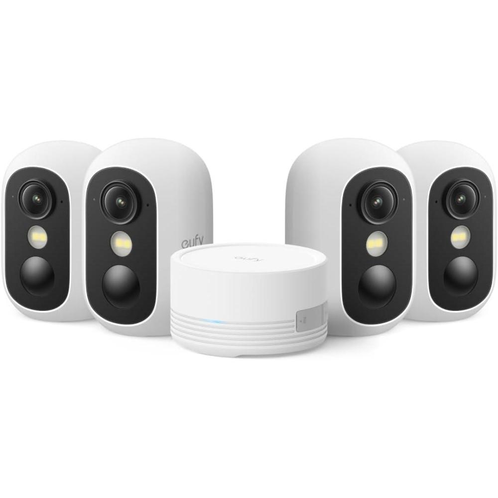 imageeufy Security eufyCam C35 4Cam Kit Wireless Security IndoorOutdoor Camera Magnetic Mount Color Night Vision Local Storage No Monthly Fee IP67 Facial Recognition Solar Panel Compatible White