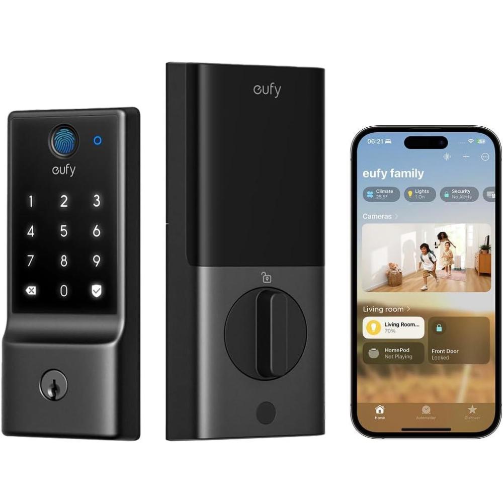 imageeufy Smart Lock E31 Fingerprint Keyless Entry Door Lock with Apple Home Ecosystem for Front Door or Back Supports Matter Apple Home Alexa Google 10000mAh Battery Auto LockMatter  WiFi  Fingerprint  8 AA batteries