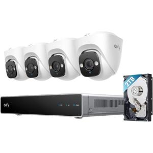 imageeufy PoE NVR Security System E41247 RecordingUp to 16CH 2TB HDD 8 4K Turret Cams Wired Outdoor Cam 4K UHD 122 FOV Color Night Vision AI Detection Red and Blue Strobe4 Turret Cams