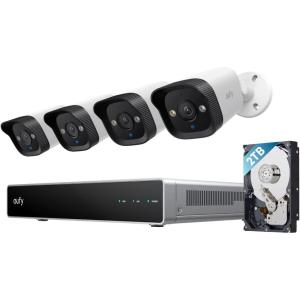 imageeufy PoE NVR Security System E41247 RecordingUp to 16CH 2TB HDD 8 4K Turret Cams Wired Outdoor Cam 4K UHD 122 FOV Color Night Vision AI Detection Red and Blue Strobe4 Bullet Cams