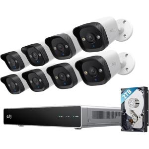 imageeufy PoE NVR Security System E41247 RecordingUp to 16CH 2TB HDD 8 4K Turret Cams Wired Outdoor Cam 4K UHD 122 FOV Color Night Vision AI Detection Red and Blue Strobe8 Bullet Cams