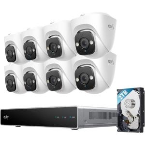 imageeufy PoE NVR Security System E41247 RecordingUp to 16CH 2TB HDD 8 4K Turret Cams Wired Outdoor Cam 4K UHD 122 FOV Color Night Vision AI Detection Red and Blue Strobe8 Turret Cams