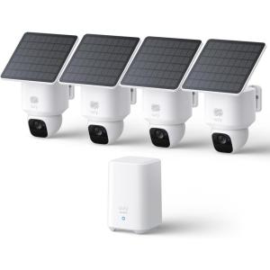 imageeufy Security SoloCam E30 Security Cameras Wireless Outdoor Solar Camera Outdoor Wireless 360 Pan AI Tracking 2K Clarity No Monthly Fee4 PackHomebase 2