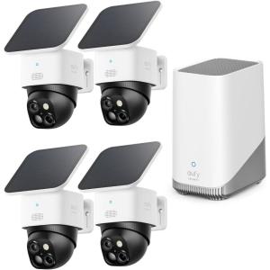 imageeufy Security SoloCam S340 2Cam Kit HomeBase S380 Solar Security Camera Wireless Outdoor Camera 360 Pan and Tilt Surveillance No Blind Spots 24 GHz WiFi No Monthly Fee4Cam Kit