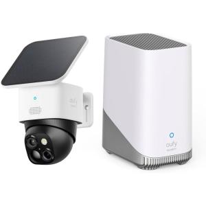 imageeufy Security SoloCam S340 with HomeBase 3 Solar Security Camera Wireless Outdoor Camera 360 Surveillance No Blind Spots 24 GHz WiFi No Monthly Fee HomeBase S380 Compatible