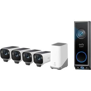 imageeufy Security eufyCam S3 Pro 4Cam Kit  Video Doorbell E340 Solar Camera Outdoor Wireless MaxColor Night Vision 4K Security Camera with Solar Panel Dual Cameras with Delivery Guard