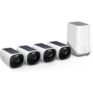 imageeufy Security eufyCam S330 eufyCam 3 4Cam Kit Security Camera Outdoor Wireless 4K with Integrated Solar Panel Face Recognition AI Expandable Local Storage Spotlight No Monthly Fee4Cam Kit