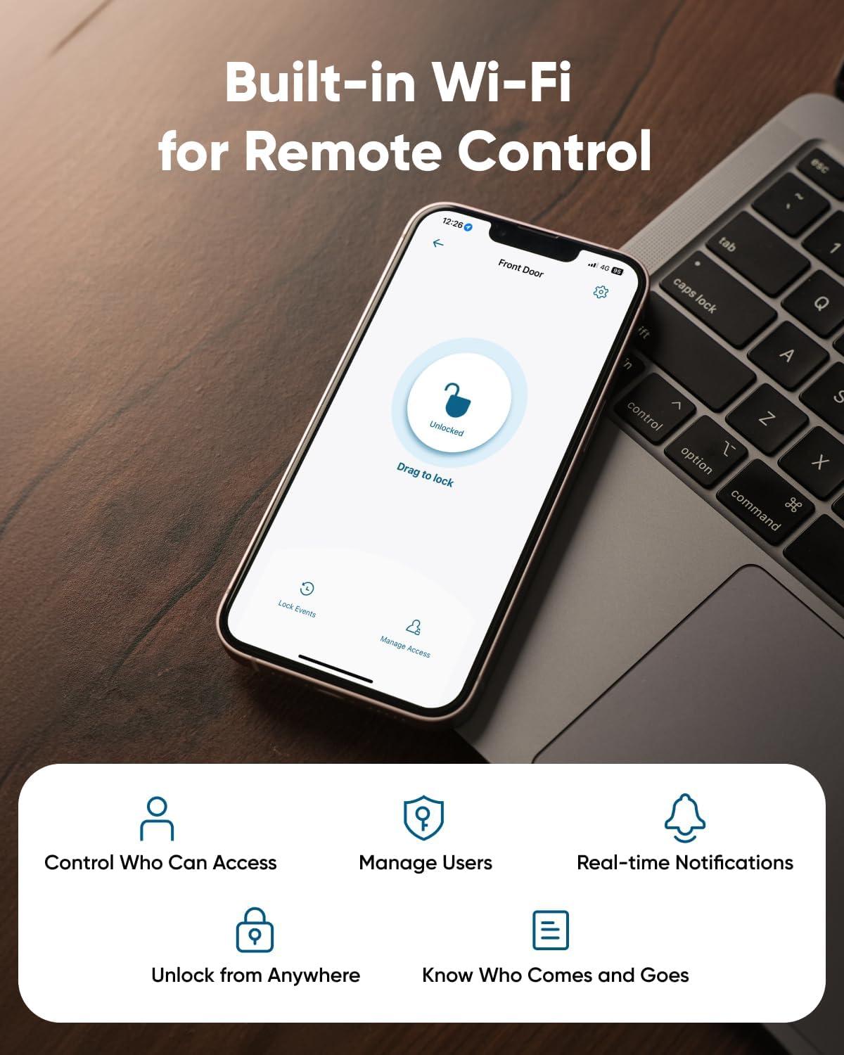 imageeufy Security Smart Lock C30 with Door Lever Keyless Entry Builtin WiFi Deadbolt for Front Door No Bridge Required Easy Installation App Remote Control Auto LockNickel