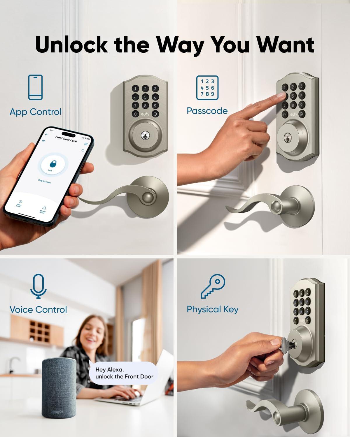imageeufy Security Smart Lock C30 with Door Lever Keyless Entry Builtin WiFi Deadbolt for Front Door No Bridge Required Easy Installation App Remote Control Auto LockNickel