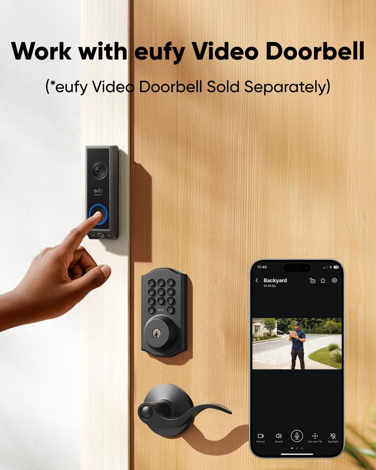 imageeufy Security Smart Lock C30 with Door Lever Keyless Entry Builtin WiFi Deadbolt for Front Door No Bridge Required Easy Installation App Remote Control Auto LockBlack