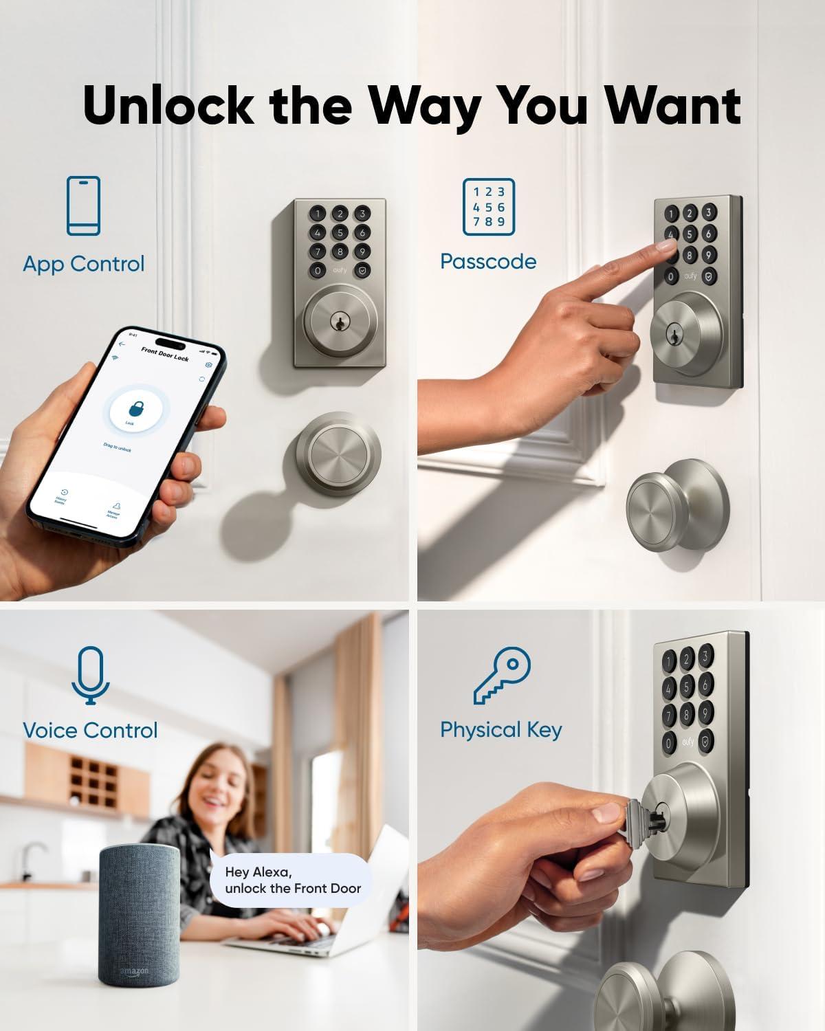 imageeufy Security Smart Lock C30 with Door Lever Keyless Entry Builtin WiFi Deadbolt for Front Door No Bridge Required Easy Installation App Remote Control Auto LockNickel