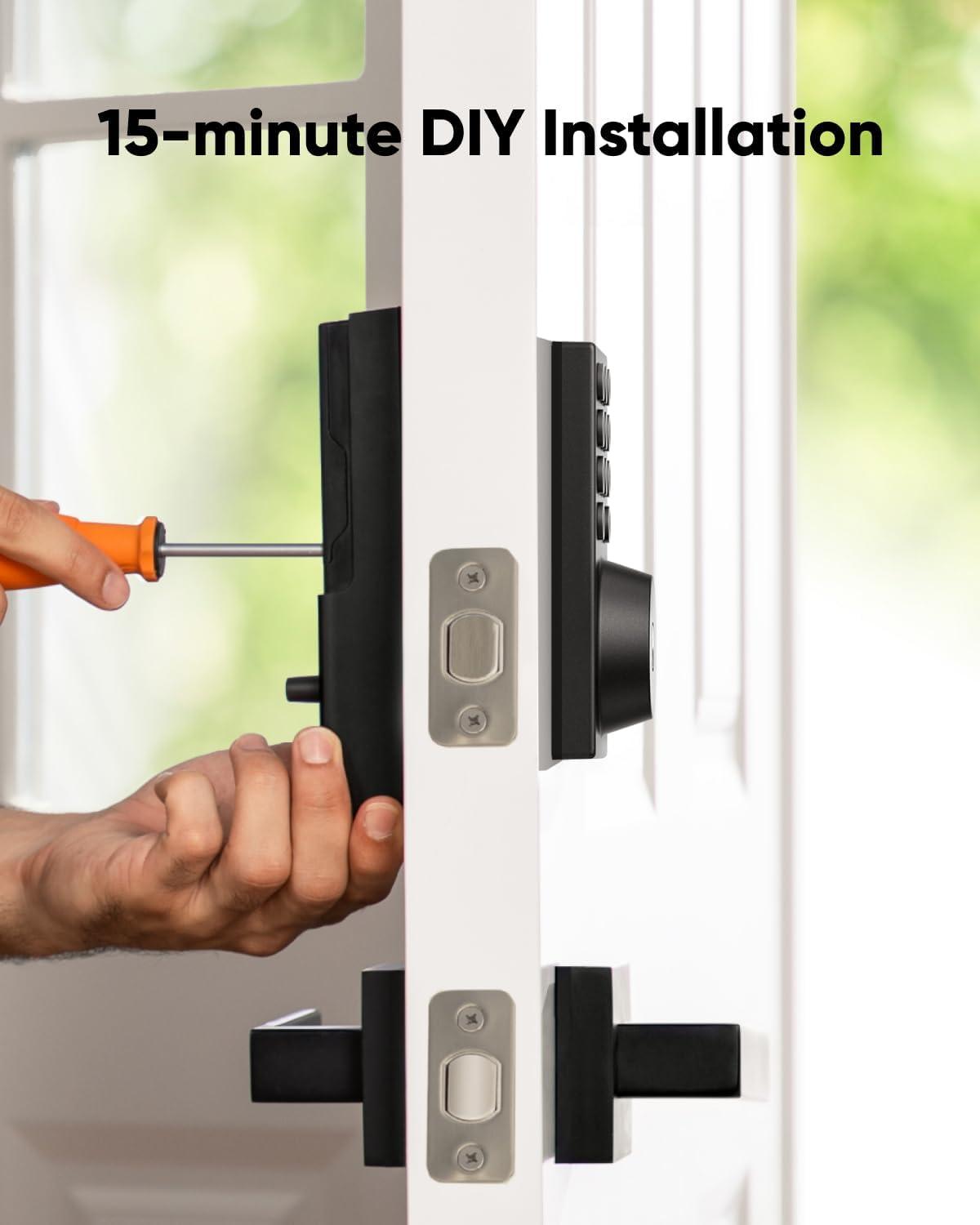 imageeufy Security Smart Lock C30 with Door Lever Keyless Entry Builtin WiFi Deadbolt for Front Door No Bridge Required Easy Installation App Remote Control Auto LockBlack