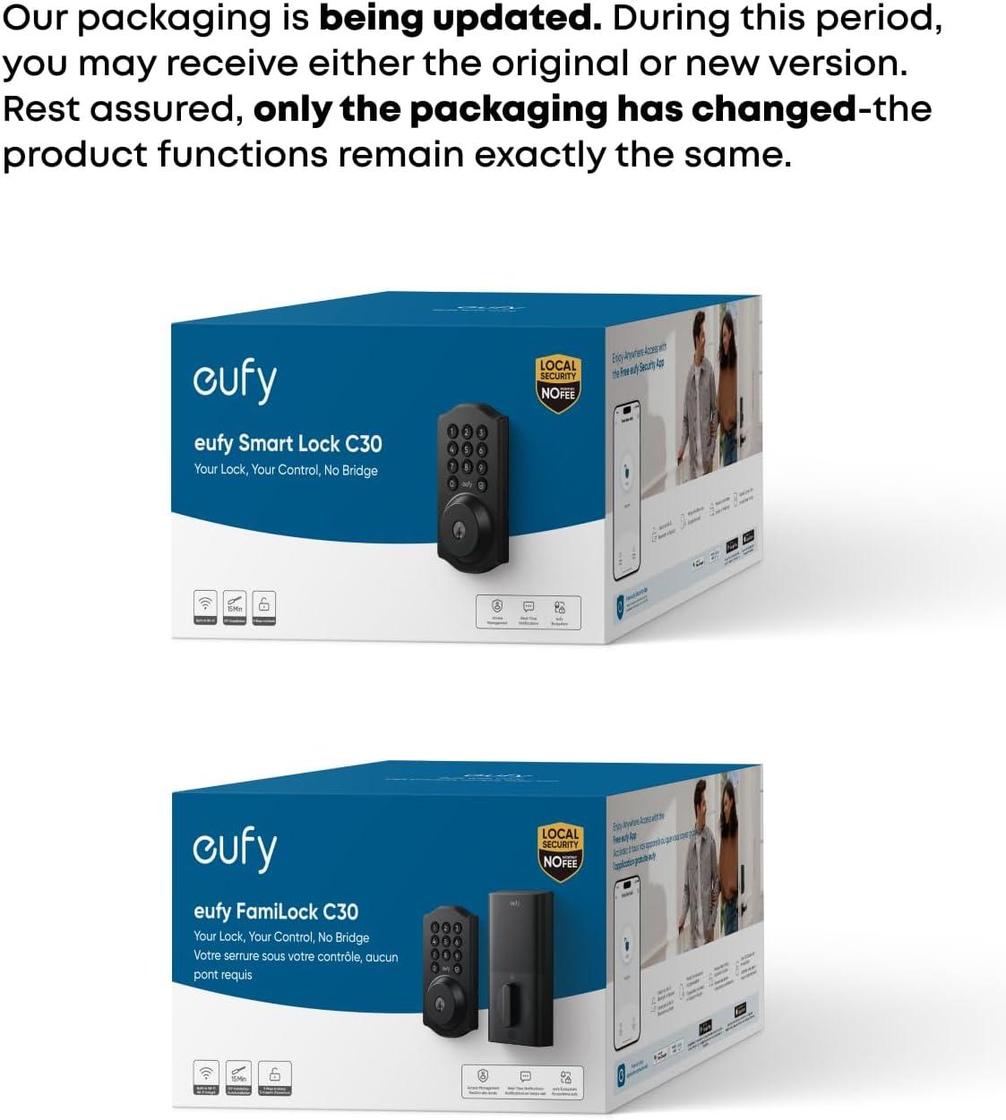 imageeufy Security Smart Lock C30 with Door Lever Keyless Entry Builtin WiFi Deadbolt for Front Door No Bridge Required Easy Installation App Remote Control Auto LockBlack
