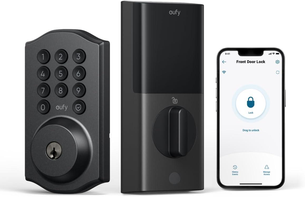 imageeufy Security Smart Lock C30 with Door Lever Keyless Entry Builtin WiFi Deadbolt for Front Door No Bridge Required Easy Installation App Remote Control Auto LockBlack
