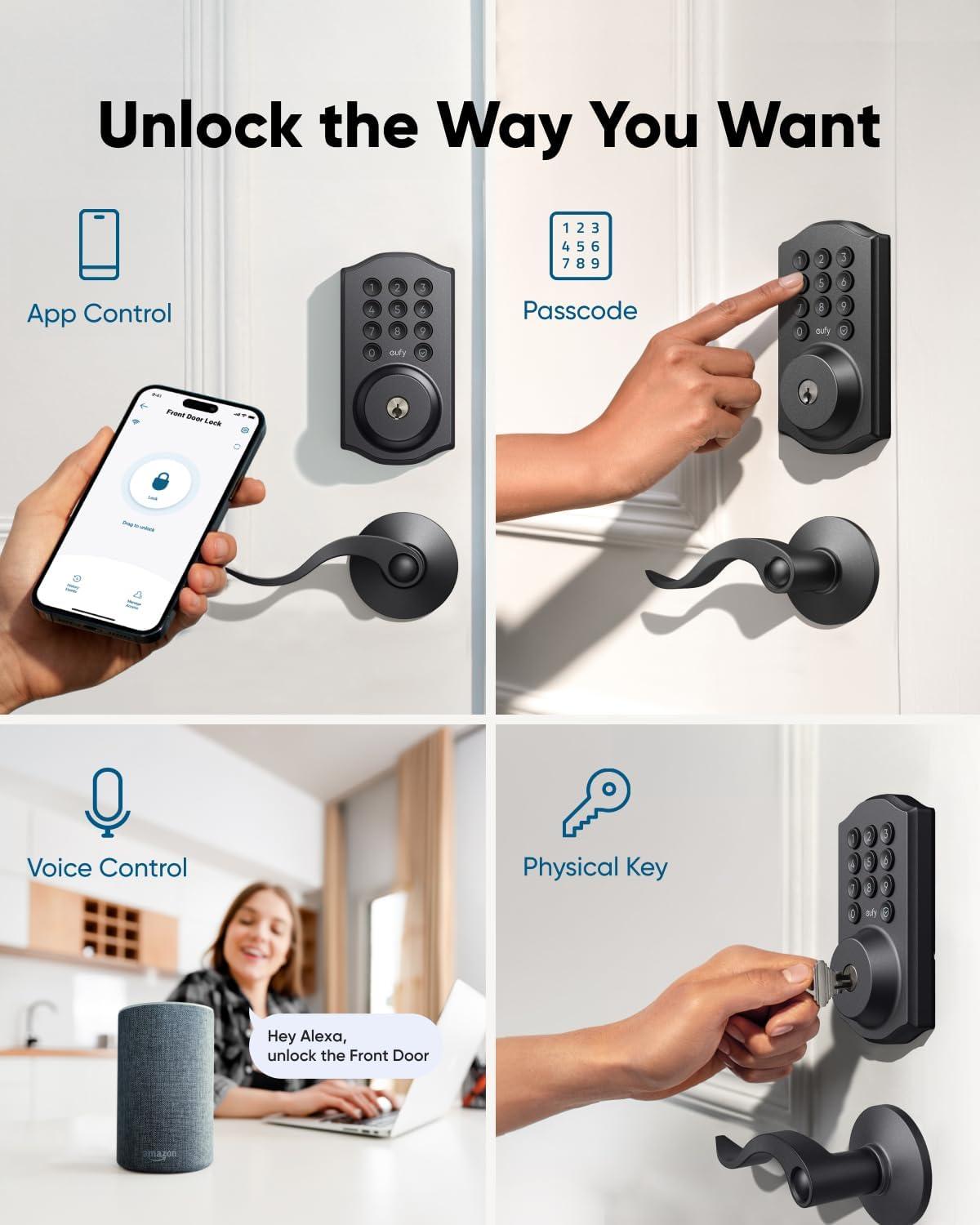 imageeufy Security Smart Lock C30 with Door Lever Keyless Entry Builtin WiFi Deadbolt for Front Door No Bridge Required Easy Installation App Remote Control Auto LockBlack