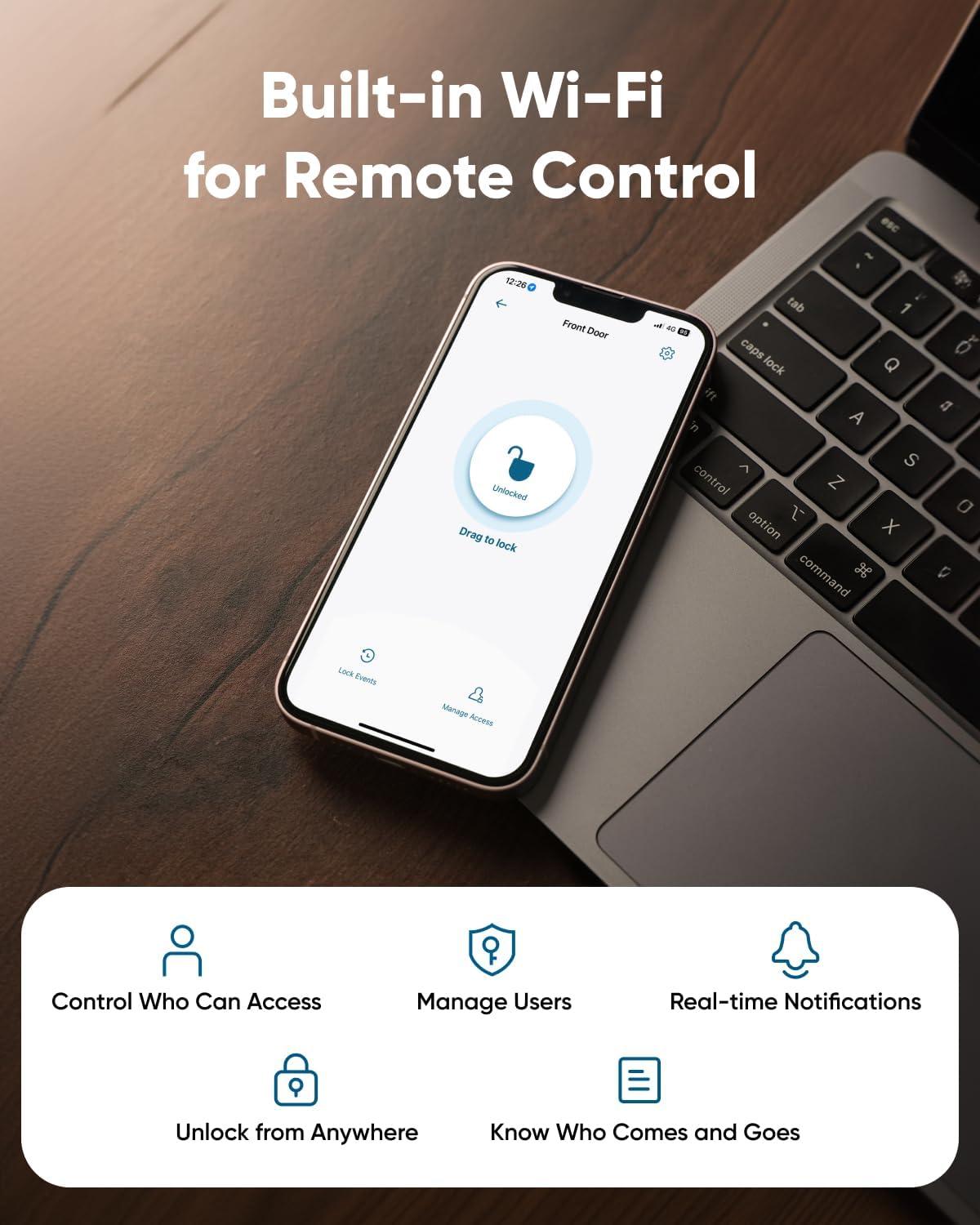 imageeufy Security Smart Lock C30 with Door Lever Keyless Entry Builtin WiFi Deadbolt for Front Door No Bridge Required Easy Installation App Remote Control Auto LockBlack