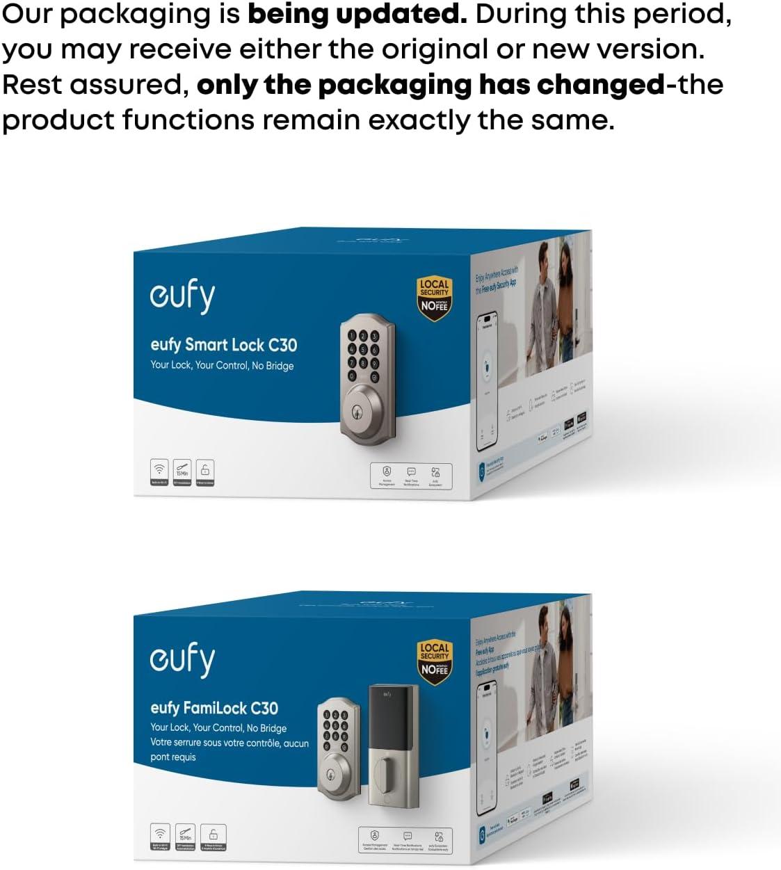 imageeufy Security Smart Lock C30 with Door Lever Keyless Entry Builtin WiFi Deadbolt for Front Door No Bridge Required Easy Installation App Remote Control Auto LockNickel
