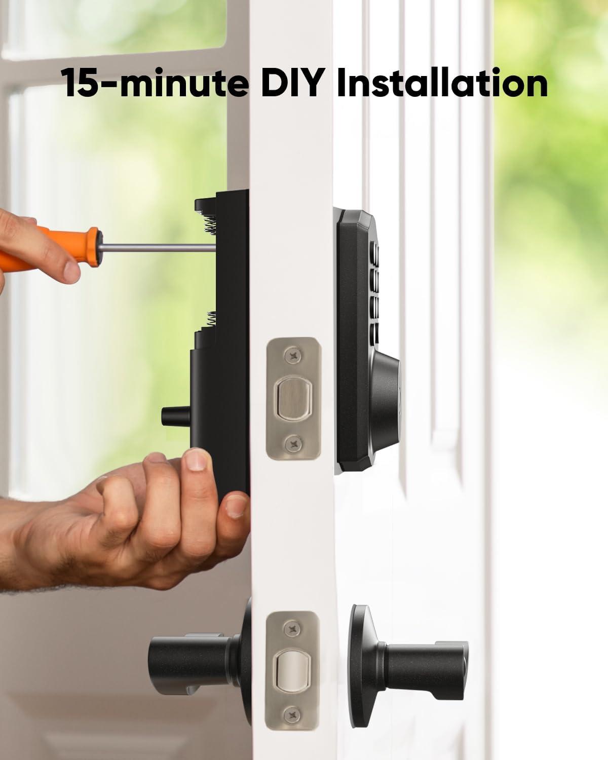 imageeufy Security Smart Lock C30 with Door Lever Keyless Entry Builtin WiFi Deadbolt for Front Door No Bridge Required Easy Installation App Remote Control Auto LockBlack