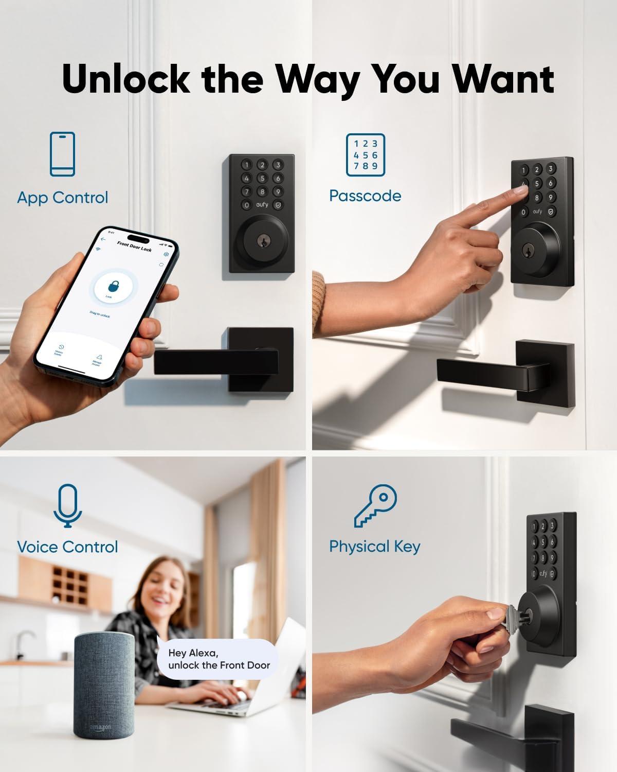 imageeufy Security Smart Lock C30 with Door Lever Keyless Entry Builtin WiFi Deadbolt for Front Door No Bridge Required Easy Installation App Remote Control Auto LockBlack