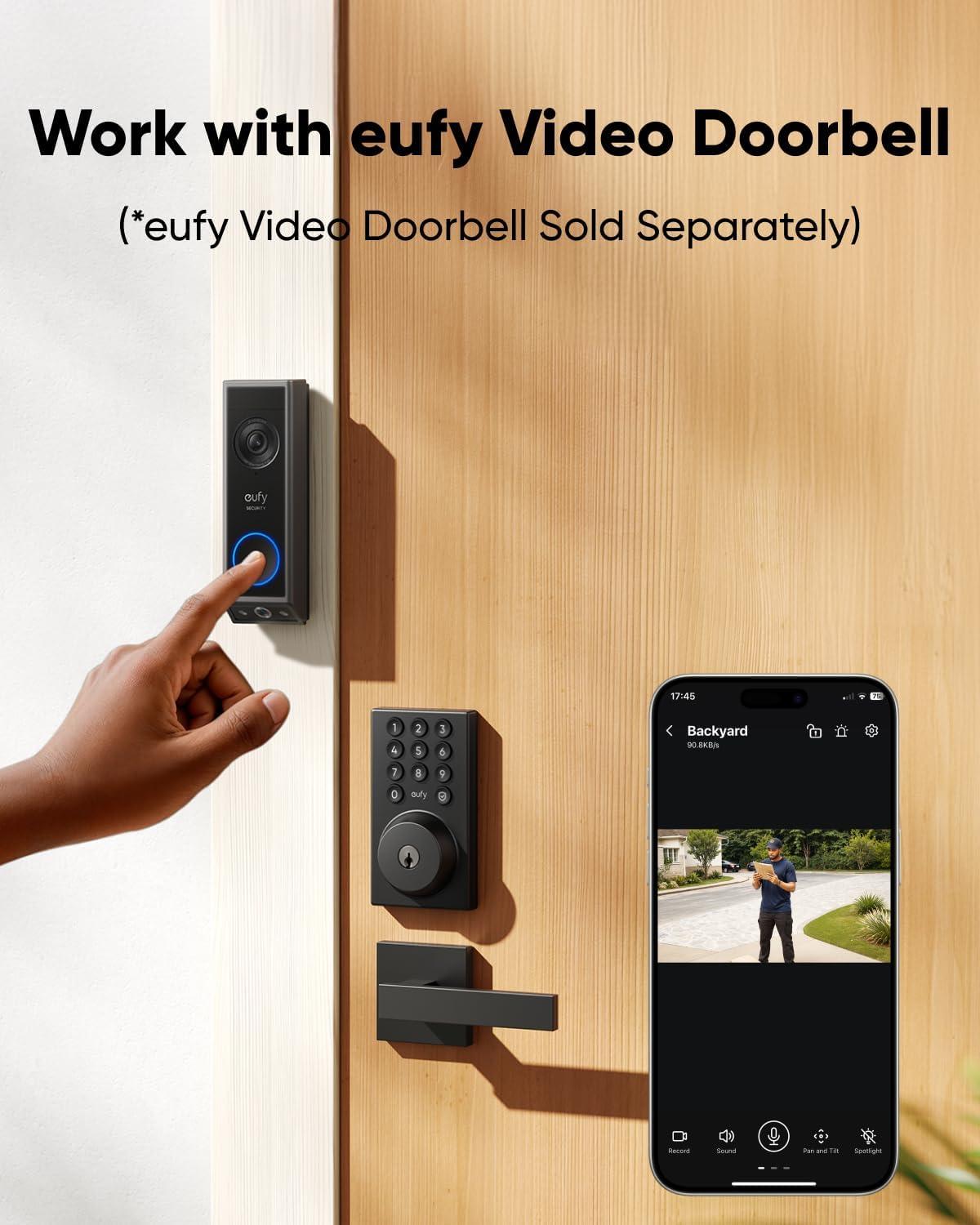 imageeufy Security Smart Lock C30 with Door Lever Keyless Entry Builtin WiFi Deadbolt for Front Door No Bridge Required Easy Installation App Remote Control Auto LockBlack