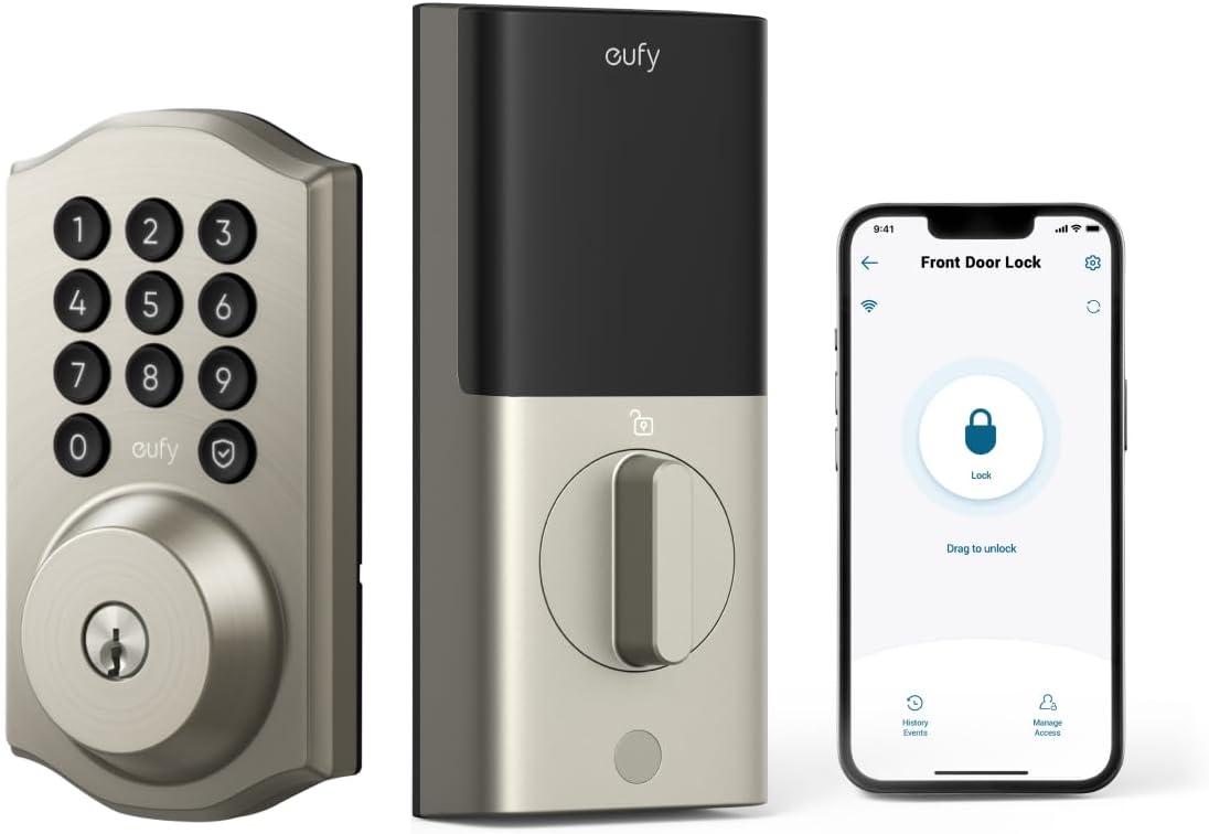 imageeufy Security Smart Lock C30 with Door Lever Keyless Entry Builtin WiFi Deadbolt for Front Door No Bridge Required Easy Installation App Remote Control Auto LockNickel