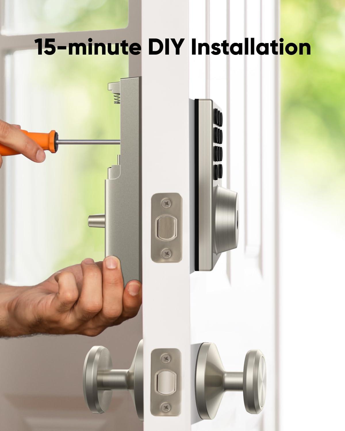 imageeufy Security Smart Lock C30 with Door Lever Keyless Entry Builtin WiFi Deadbolt for Front Door No Bridge Required Easy Installation App Remote Control Auto LockNickel