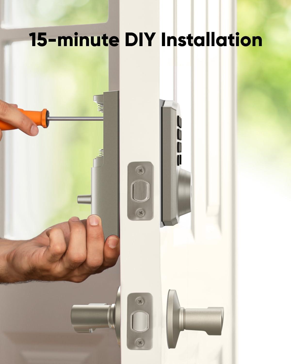 imageeufy Security Smart Lock C30 with Door Lever Keyless Entry Builtin WiFi Deadbolt for Front Door No Bridge Required Easy Installation App Remote Control Auto LockNickel