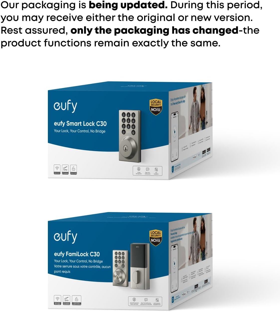 imageeufy Security Smart Lock C30 with Door Lever Keyless Entry Builtin WiFi Deadbolt for Front Door No Bridge Required Easy Installation App Remote Control Auto LockNickel
