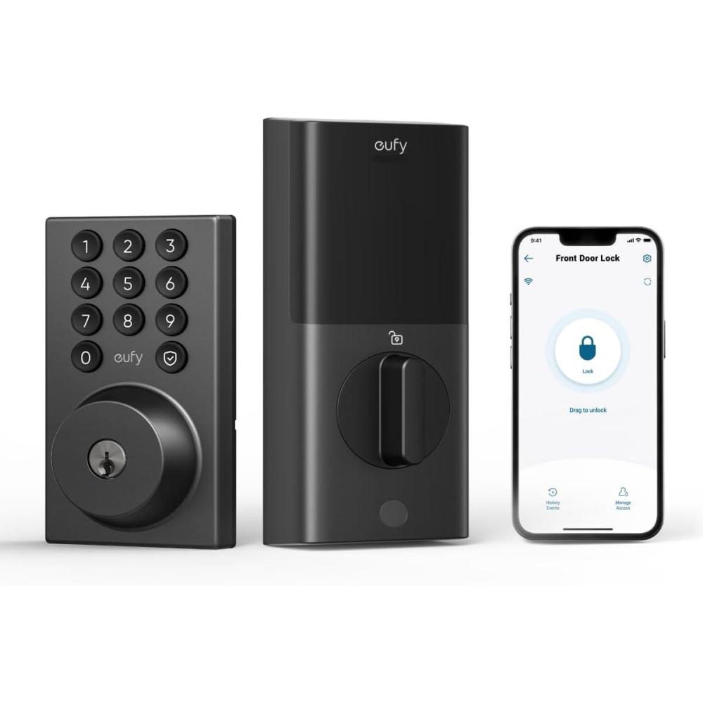 imageeufy Security Smart Lock C30 with Door Lever Keyless Entry Builtin WiFi Deadbolt for Front Door No Bridge Required Easy Installation App Remote Control Auto LockBlack