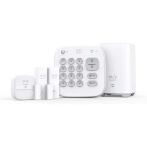 imageEufy Security 5Piece Home Alarm Kit Home Security System Keypad Motion Sensor 2 Entry Sensors Home Alarm System Control from The App Links with HomeBaseConnected Devices Renewed