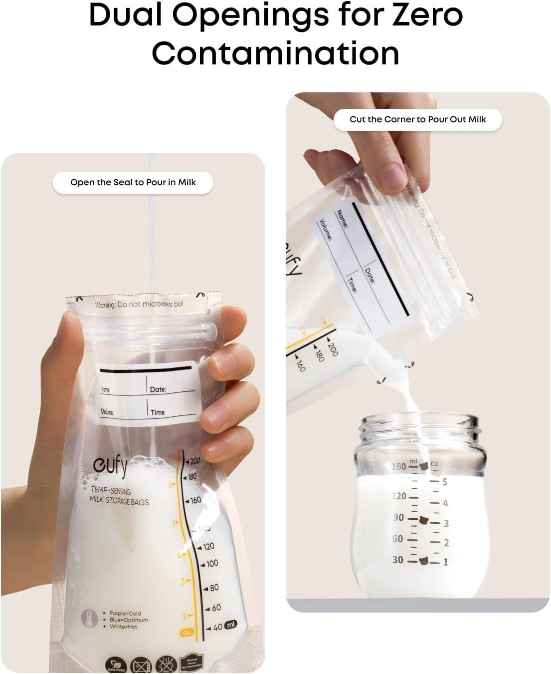 imageeufy Breast Milk Storage Bag with Temperature Sensing Color Change Milk Storing Bags for Breastfeeding 7 oz Disposable Storage Bags SelfStanding Leakproof Milk Freeze Storage Pouches 120 Pieces