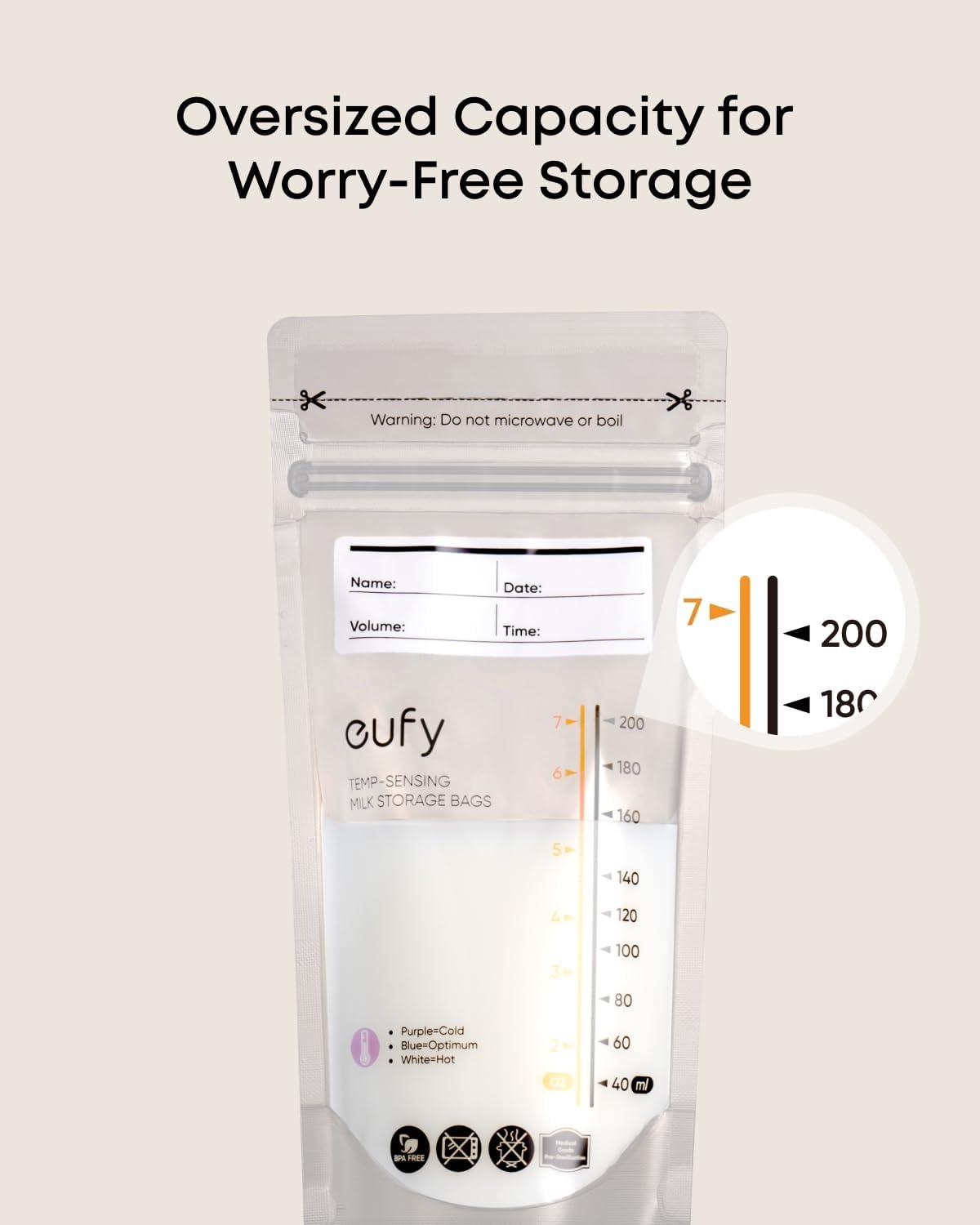 imageeufy Breast Milk Storage Bag with Temperature Sensing Color Change Milk Storing Bags for Breastfeeding 7 oz Disposable Storage Bags SelfStanding Leakproof Milk Freeze Storage Pouches 120 Pieces