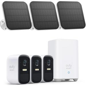 imageeufy Security eufyCam 2C 3Cam Kit with Solar Panel 2W Security Camera Wireless Outdoor Home Security System HomeKit Compatibility 1080p HD IP67 Night Vision Motion Only Alert Renewed3 cam pack