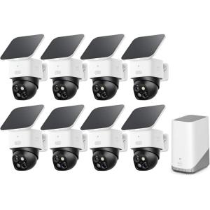 imageeufy Security SoloCam S340 8Cam Kit HomeBase S380 Solar Security Camera Wireless Outdoor Camera 360 Pan and Tilt Surveillance No Blind Spots 24 GHz WiFi No Monthly Fee